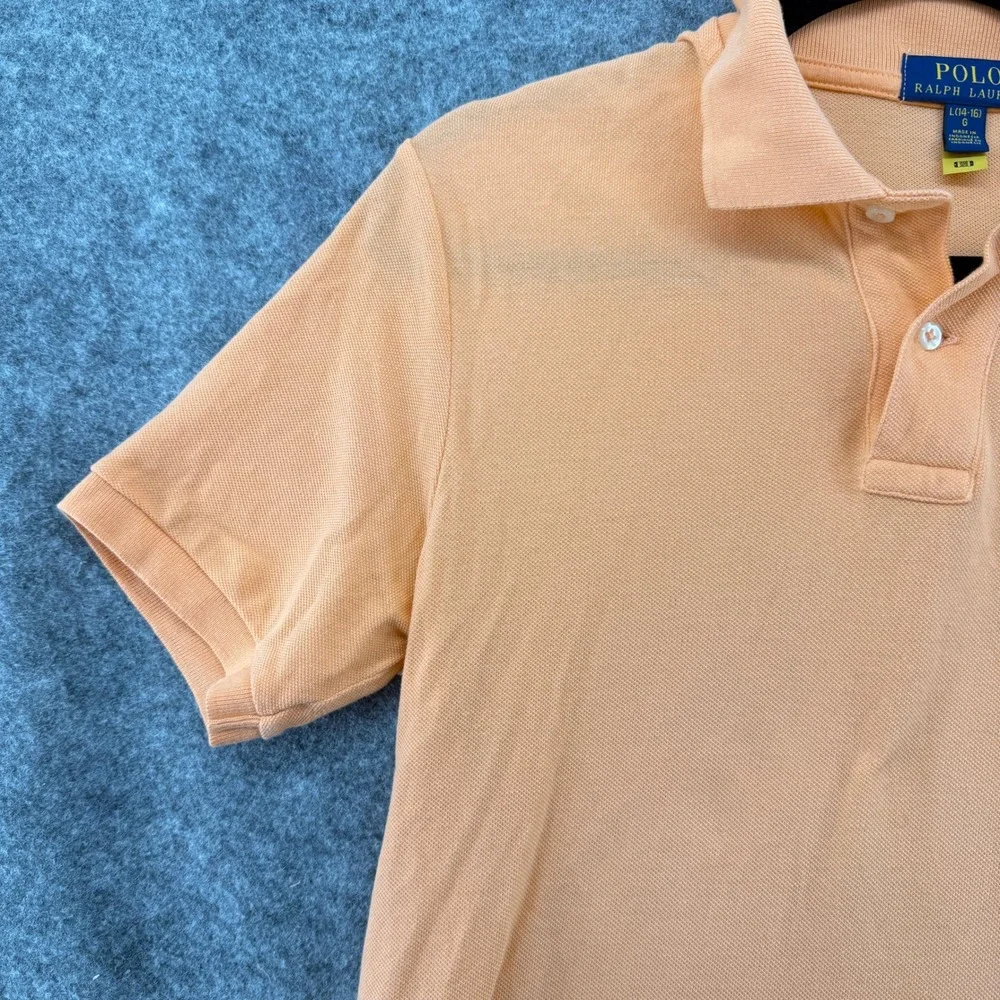 Polo Ralph Lauren Polo Shirt Boys L 14-16 Orange Polo Bear Fishing Embroidery